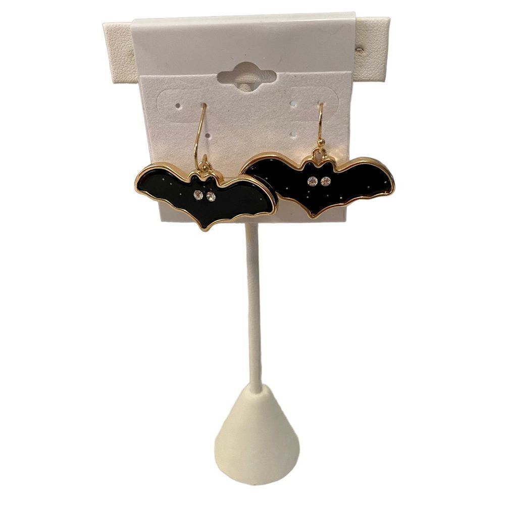 Spooktacular Sparkly Black Bat Earrings w/ Crystal Eyes.